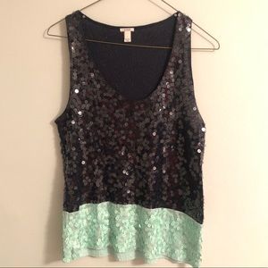 J.Crew navy and mint sequin racerback top